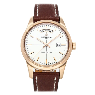 Pre-owned Breitling Mercury Silver 18k Rose Gold Transocean Day Date R4531012/g752 Men's Wristwatch 43 Mm