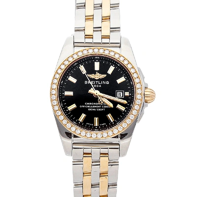 Pre-owned Breitling Black Diamond 18k Rose Gold And Stainless Steel Galactic C7234853/bf32 Women's Wristwatch 29 Mm