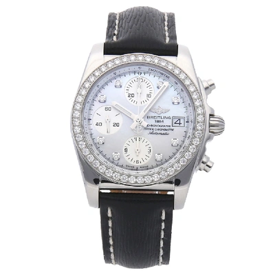 Pre-owned Breitling Mop Diamonds Stainless Steel Chronomat A1331053/a776 Women's Wristwatch 38 Mm In White
