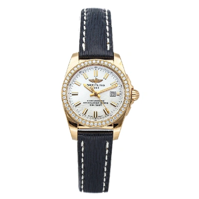 Pre-owned Breitling Mop Diamonds 18k Rose Gold Galactic H7234853/a791 Women's Wristwatch 29 Mm In White