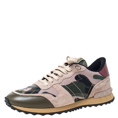 Pre-owned Valentino Garavani Multicolor Camouflage Printed Canvas And Leather Rockrunner Sneakers Size 39