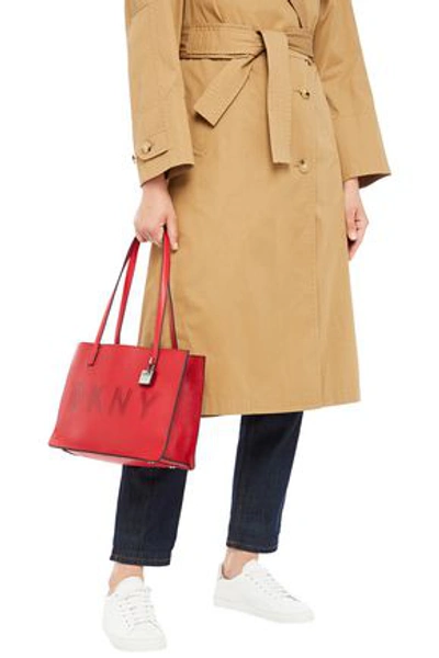 Dkny Commuter Medium Logo-embossed Pebbled-leather Tote In Red