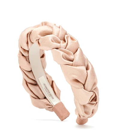 Jennifer Behr Lorelei Braided Hammered Silk-satin Headband In Pink