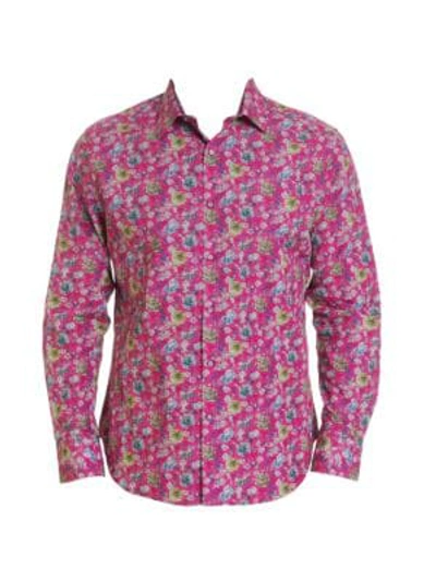 Robert Graham Bowmont Gardens Cotton Stretch Floral Print Classic Fit Button Up Shirt In Magenta