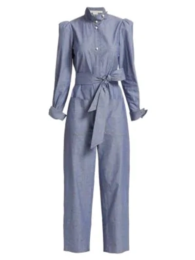 Anna Mason Star Chambray Belted Jumpsuit In Blue Chambray