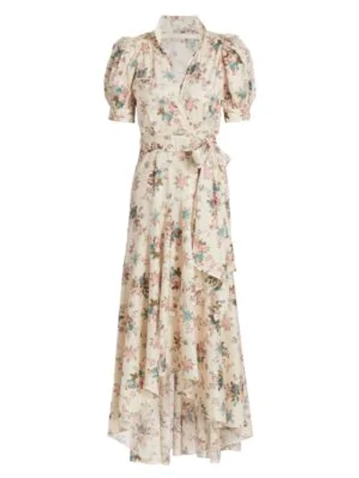 Anna Mason Stella Floral High-low Wrap Dress In Prairie Floral Cream