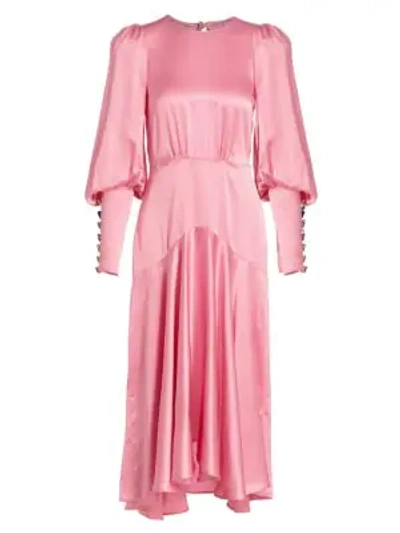 Anna Mason Eliza Silk Blouson-sleeve Midi Dress In Candy Pink