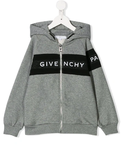 Givenchy Kids' Logo Stripe Hoodie In Grey