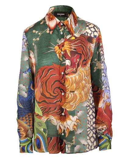 Dsquared2 Woman Shirt In Jungle Tiger Silk In Multicolor