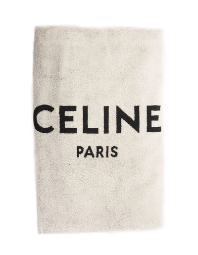 Celine Logo Beach Towel In Off White/black