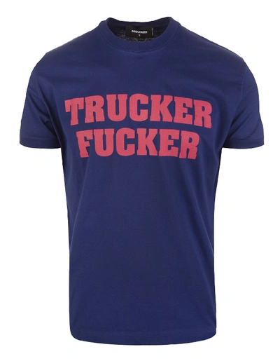 Dsquared2 Blue Trucker Fucker Man T-shirt In Purple