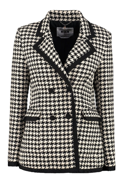 Msgm Double Breasted Houndstooth Blazer In Black