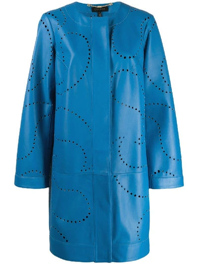 Escada Laser-cut Single-breasted Coat In Blue