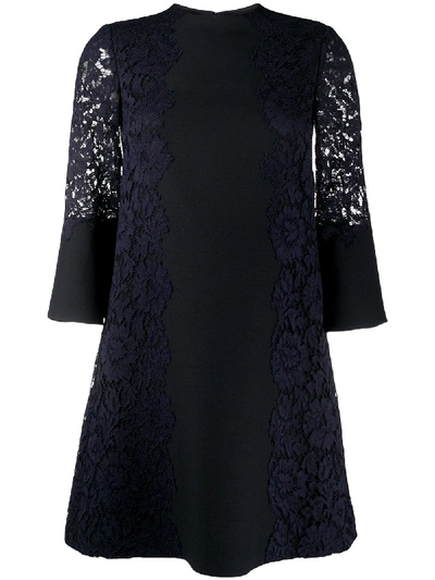 Valentino Two-tone Floral Lace Dress In Black