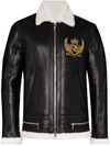 BALMAIN SHEARLING TRIM LEATHER BIKER JACKET