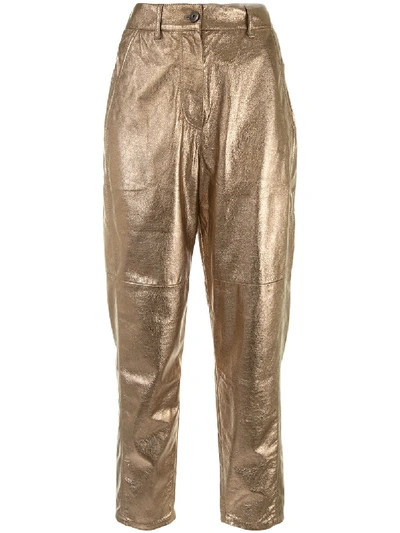 Brunello Cucinelli 金属效果直筒长裤 In Gold