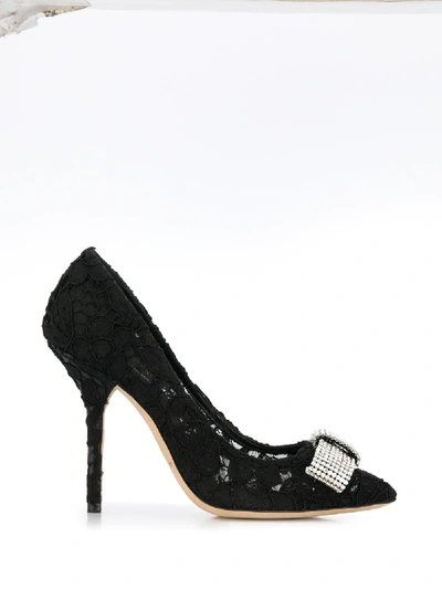 Pre-owned Dolce & Gabbana Floral Lace Bow Pumps In Black