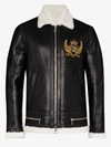 BALMAIN SHEARLING TRIM LEATHER BIKER JACKET,UH18045Z30215283801