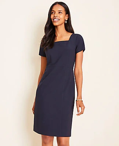 Ann Taylor The Petite Square Neck Sheath Dress In Seasonless Stretch In Perfect Navy