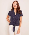 ANN TAYLOR DOT NOTCHED COLLAR TIE FRONT TOP,523081