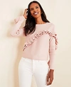 ANN TAYLOR PETITE RIBBED RUFFLE SWEATER,529944