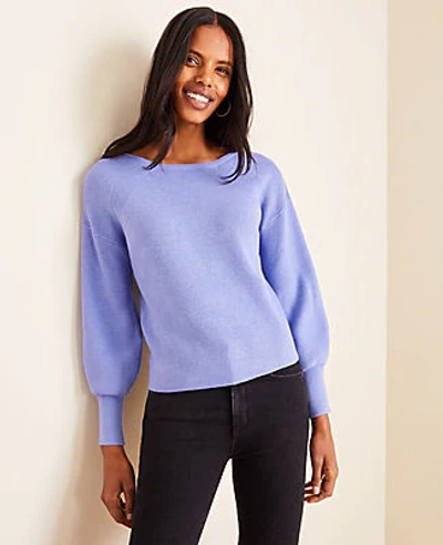 Ann Taylor Ribbed Balloon Sleeve Sweater In Crisp Periwinkle