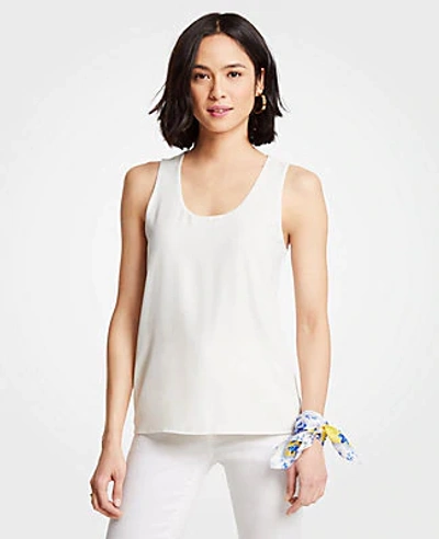 Ann Taylor Petite Mixed Jersey Tank In Winter White