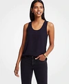 Ann Taylor Petite Mixed Jersey Tank In Navy Blue