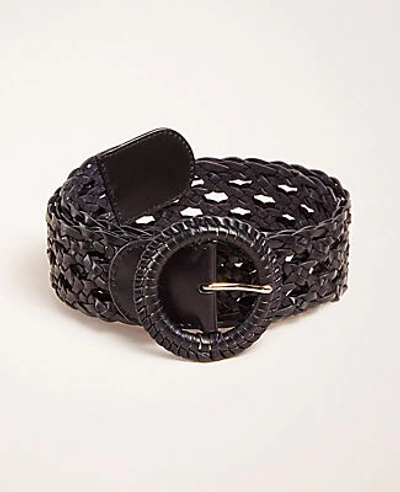 Ann Taylor Woven Leather Waist Belt In Black
