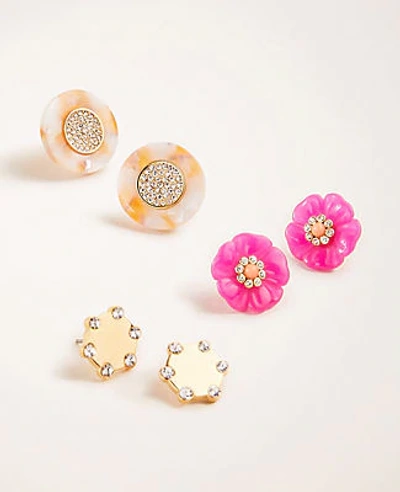 Ann Taylor Floral Sparkle Stud Earring Set In Exotic Pink