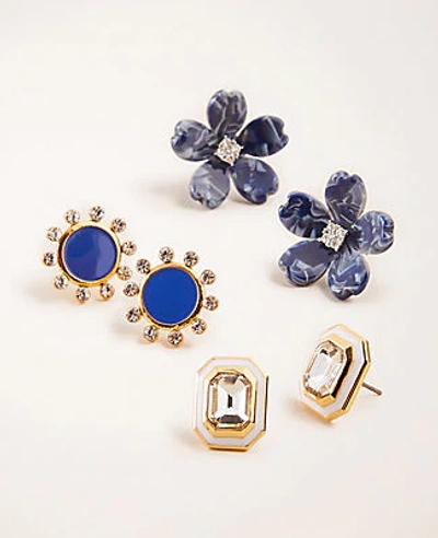 Ann Taylor Floral Sparkle Stud Earring Set In Blue Statice
