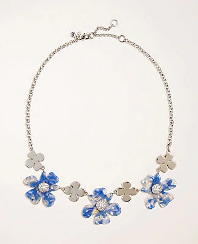 Ann Taylor Tortoiseshell Print Flower Necklace In Silver