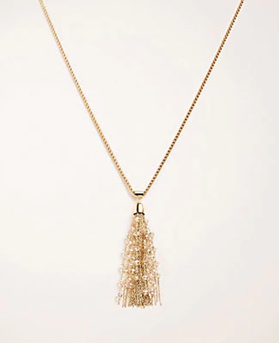 Ann Taylor Beaded Tassel Pendant Necklace In Gold