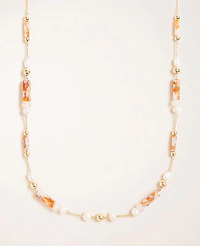 Ann Taylor Pearlized Tortoiseshell Print Station Necklace In Pink Glimmer