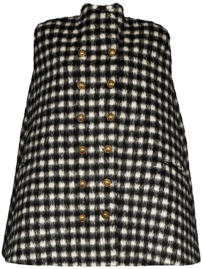 Balmain Double-breasted Gingham Cape In Black