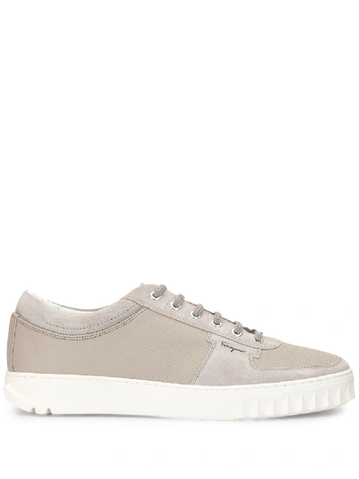 Ferragamo Panelled Low-top Sneakers In Grey