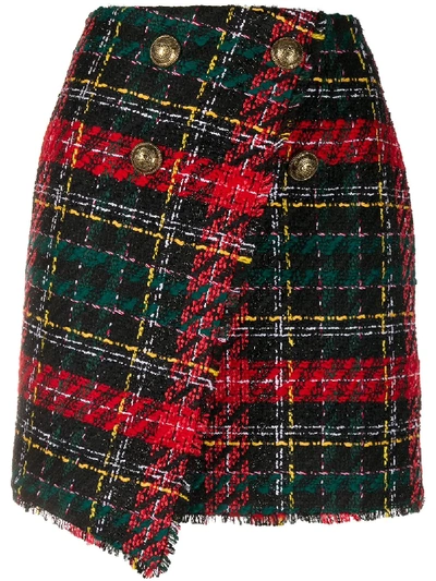 Balmain High-rise Buttoned Tweed Mini Skirt In Multicolour