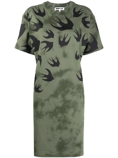 Mcq By Alexander Mcqueen Printed Tie-dyed Cotton-jersey Mini Dress In Green