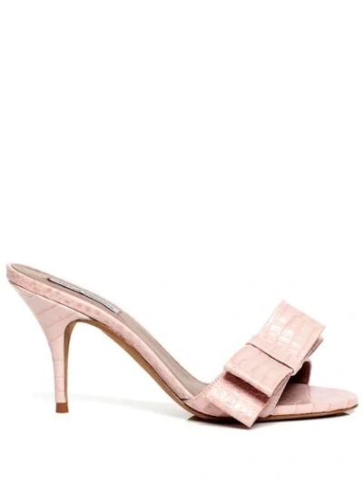 Tabitha Simmons Leela Bow-embellished Croc-effect Mules In Pink