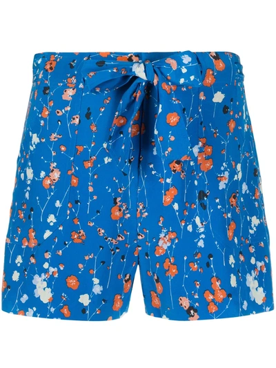 Equipment Taimee Floral Belted Silk Shorts In Sky Diver Multi