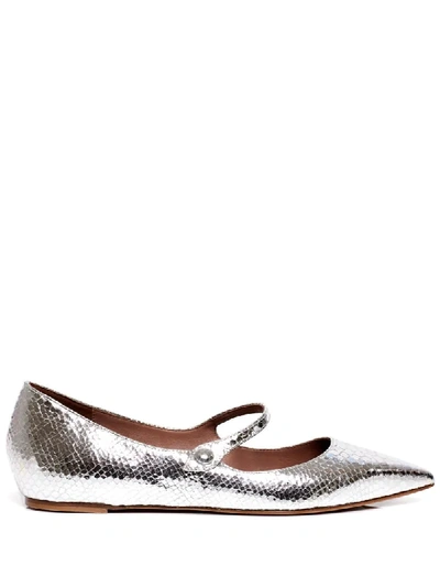 Tabitha Simmons Hermione Metallic Python-effect Ballerina Flats In Silver
