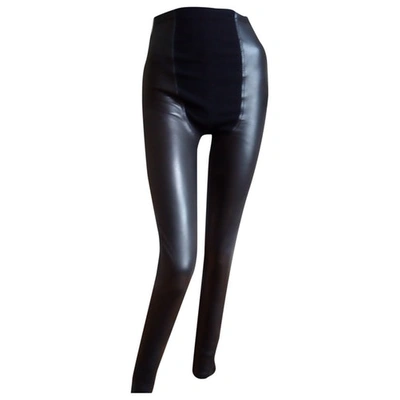 Pre-owned Versace Leather Slim Trousers In Black