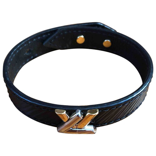 Pre-Owned Louis Vuitton Lockit Black Leather Bracelet | ModeSens