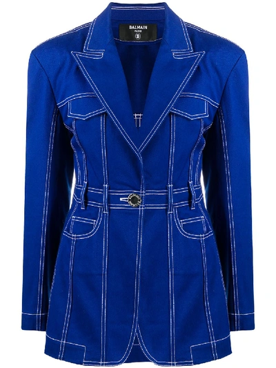 Balmain 超大款牛仔西装夹克 In Blue