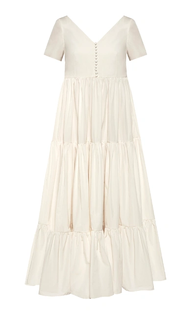 Anna October Magda Tiered Cotton-blend Maxi Dress In White