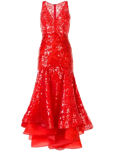 Silvia Tcherassi Daisy Sequi-embellished Asymmetric Dress In Red