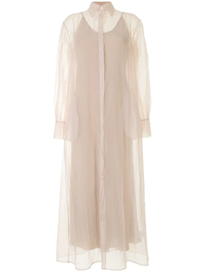 Mark Kenly Domino Tan Sheer-design Longline Shirtdress In Neutrals