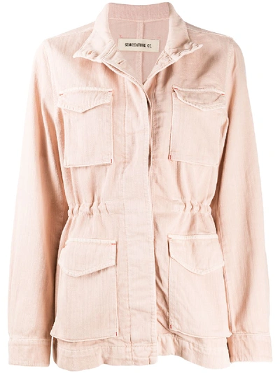 Semicouture Cotton Long Sleeved Military Jacket In Pink