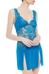 LA PERLA DESERT ROSE LEAVERS LACE-PANELED STRETCH-SILK CHEMISE,3074457345622924665