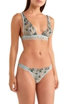 LA PERLA HAMPTON COURT VELVET-TRIMMED EMBROIDERED LEAVERS LACE SOFT-CUP TRIANGLE BRA,3074457345619339289